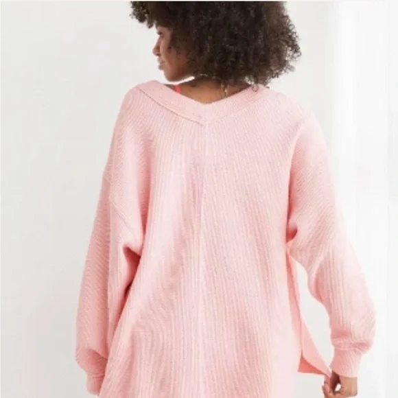 Baby Pink Aerie V Neck Sweatshirt - Picture 2 of 6